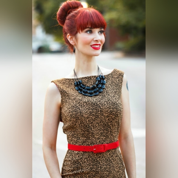 Bettie Page Animal Print Fitted Dress with Back Split and Open Back - Picture 12 of 17